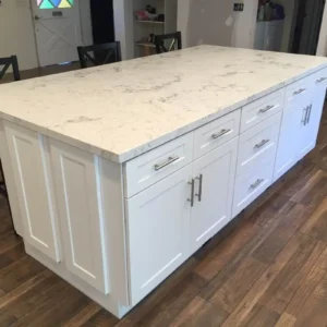 Meja kitchen island dapur minimalis putih mewah buatan pengrajin Karya Mebel Jepara