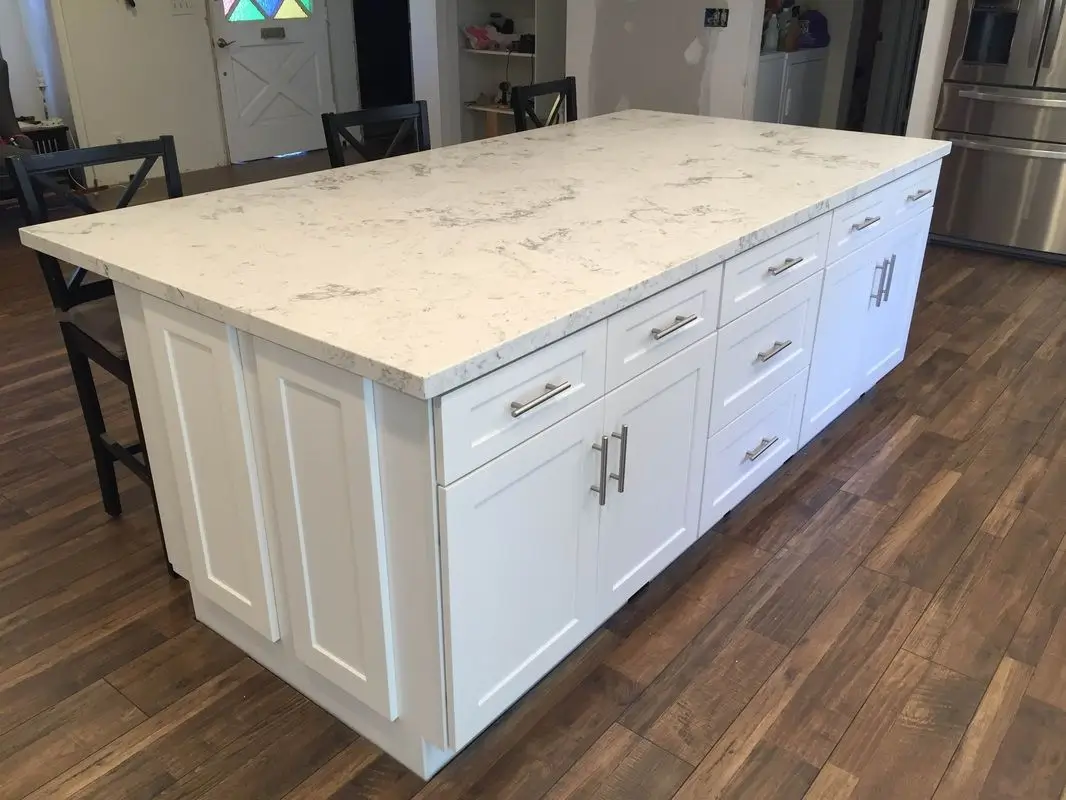 Meja kitchen island dapur minimalis putih mewah buatan pengrajin Karya Mebel Jepara