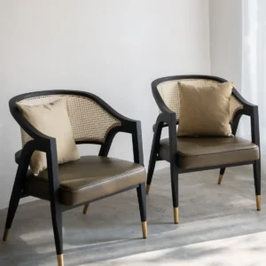 Kursi-Lengan Restoran-Jati-Hitam Aksen-Gold